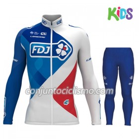 Conjunto Maillot + culotte largo ciclismo 2017 FDJ Niños N001